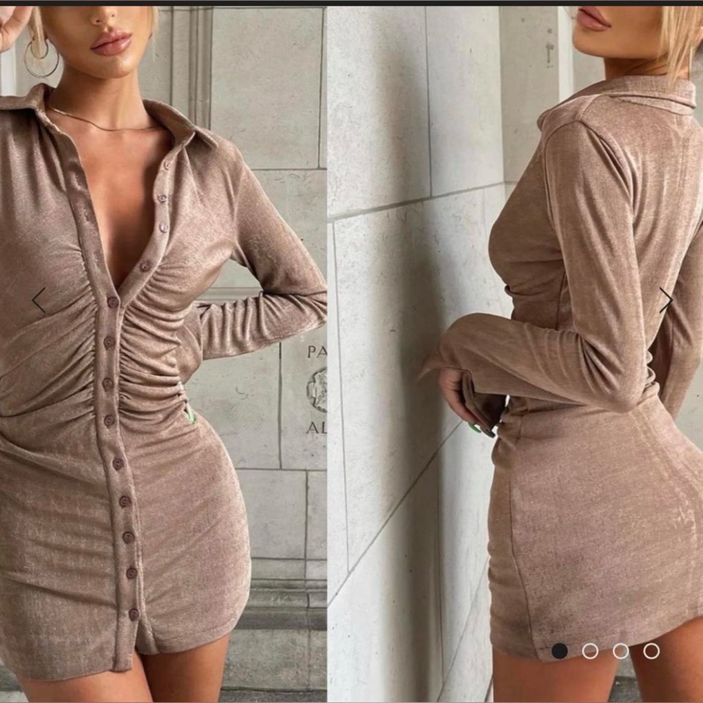 BABYBOO KEISHA MINI DRESS Ruched Button-Front Long Sleeve Top in Dusty Rose